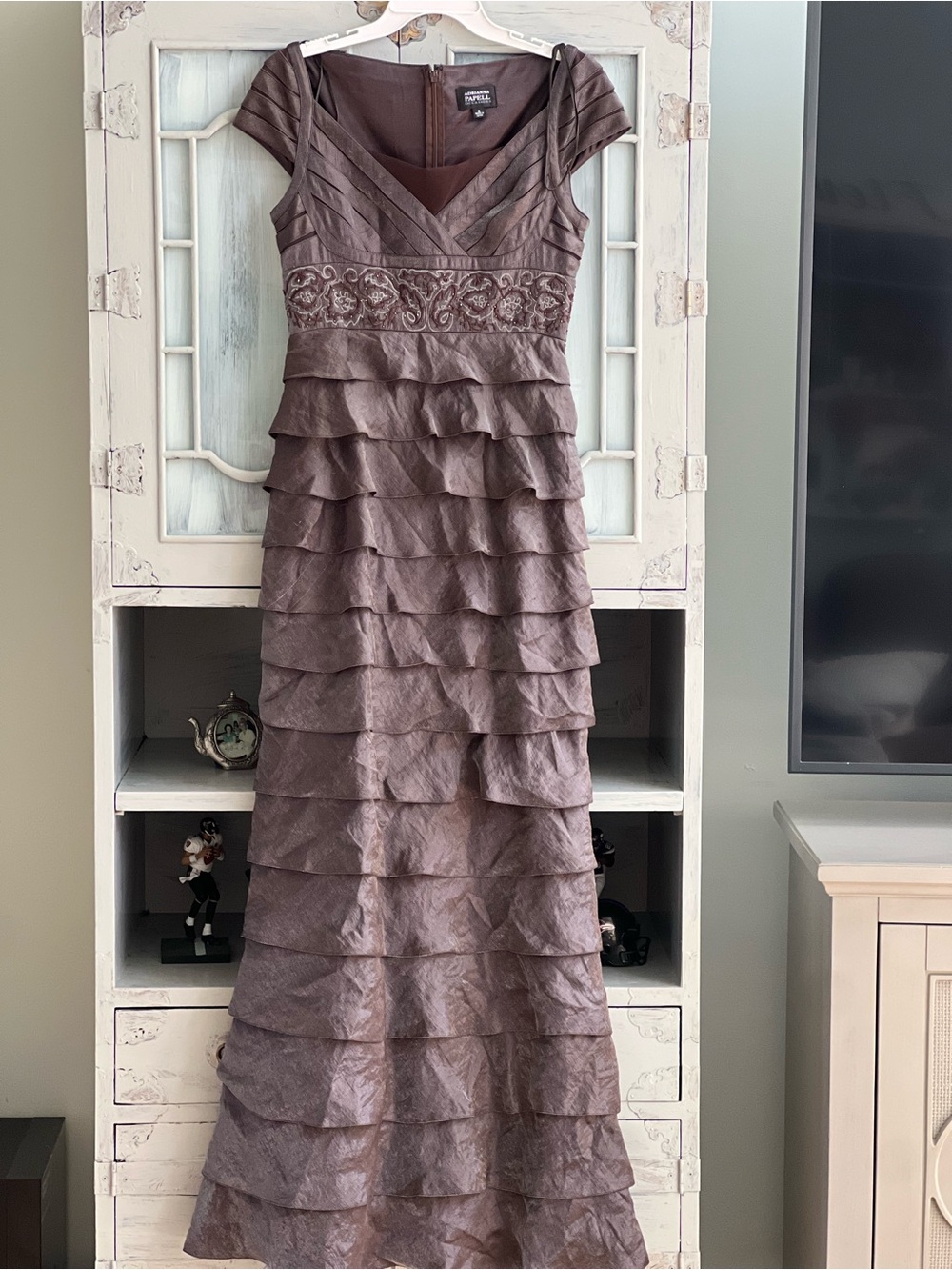Adrianna Papell Dusty Mauve Tiered Evening Dress